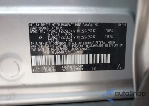 2019 Toyota Rav4 Xle из США, поврежденный, VIN 2T3P1RFV6KW047079